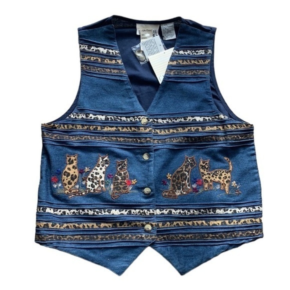 Vintage Casey & Max Denim Cat Vest Size Medium NWT